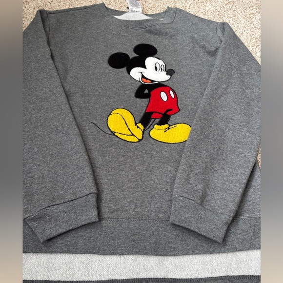 NWT Disney Mickey Mouse Hi Low Sweatshirt Front Raised Mickey Logo Gray Sz Small - Picture 7 of 10